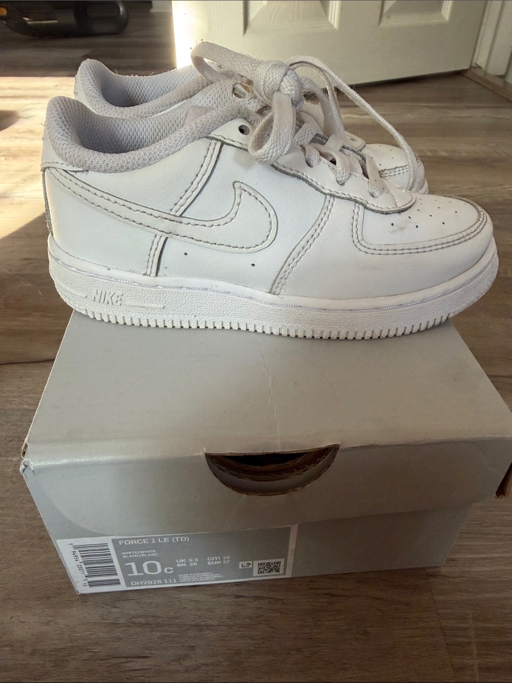 Nike Kids Air Force 1 White Low-Top Leather Sneakers